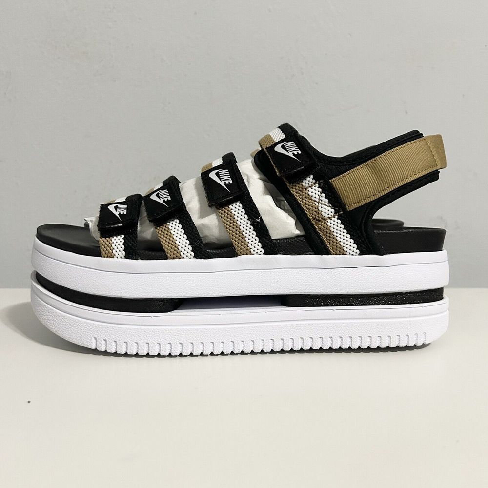 Nike Wmns Icon Classic “Black Metallic Gold” Women’s Size 6-9 White Sandals - Picture 4 of 11